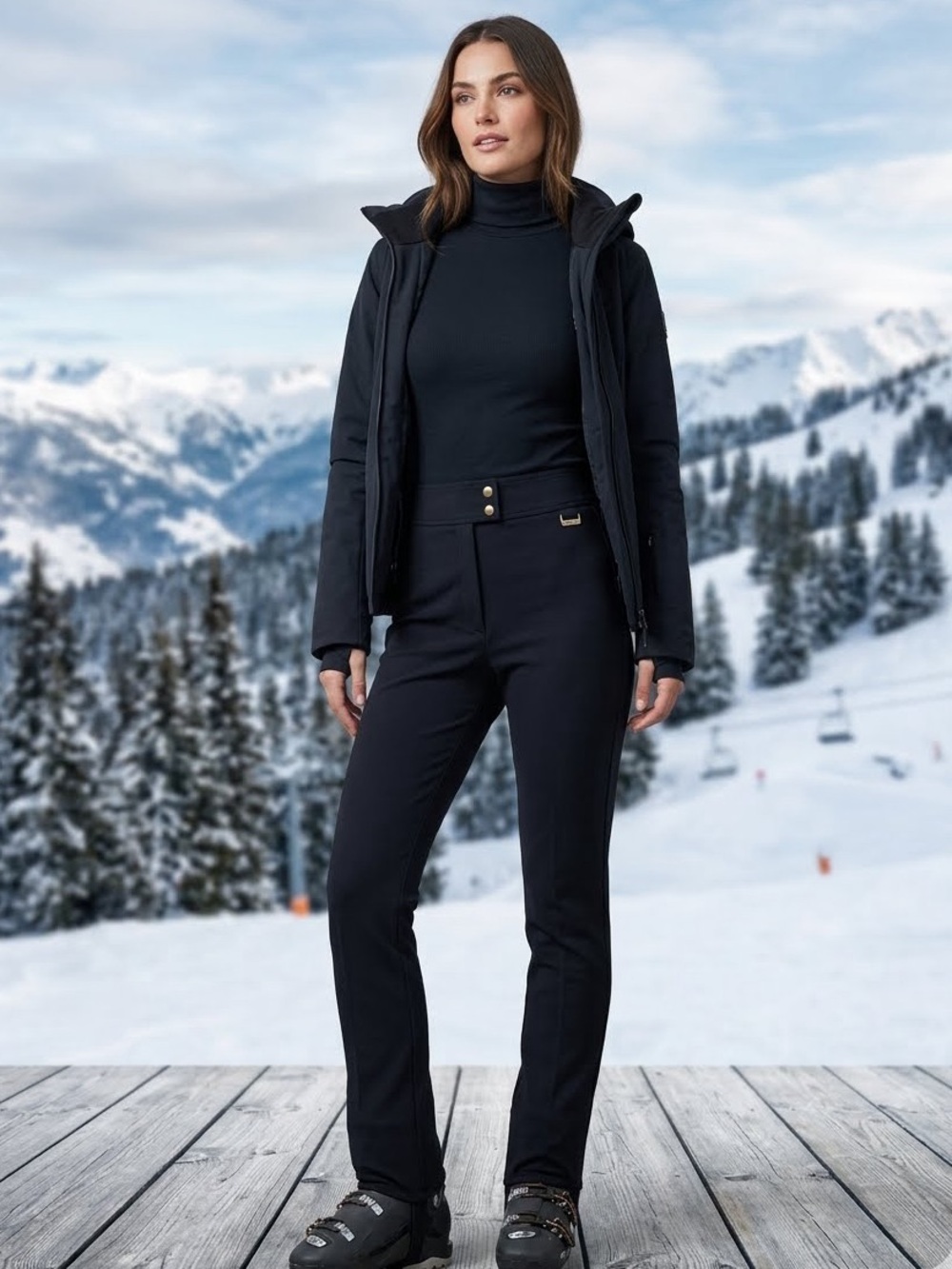 Edelweiss Black Stirrup Ski Pants Nylon/Wool/Lycra SZ 12 Retro Alpine Apres Ski